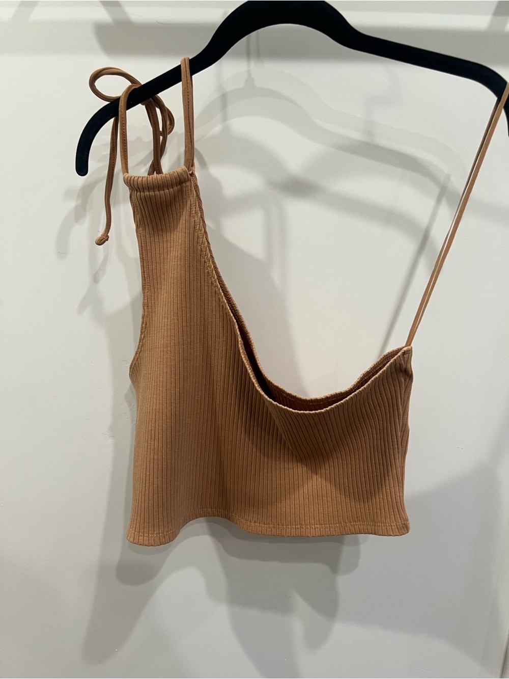 One-Shoulder Ribbed Crop Top in Rusty Orange - Picture 2 of 4